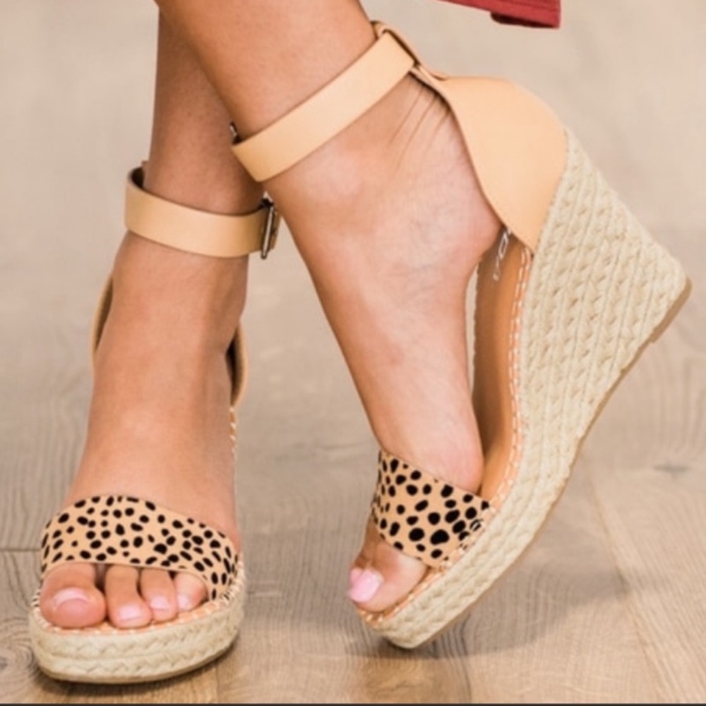 Soda cheetah print espadrilles wedge heels